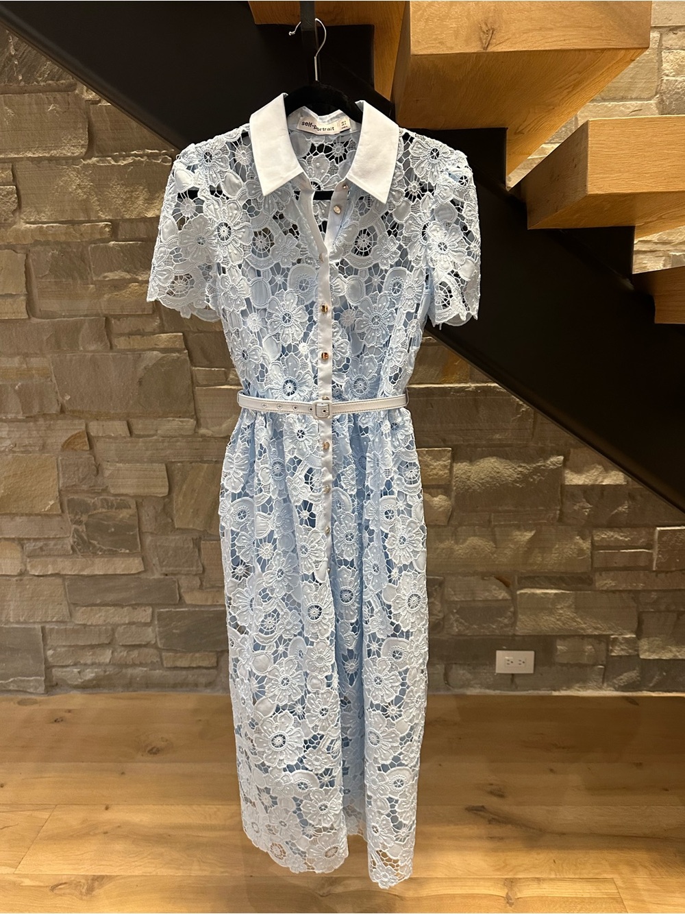 Self- Portrait Blue Lace Midi Dress- Size 4 - Picture 3 of 10